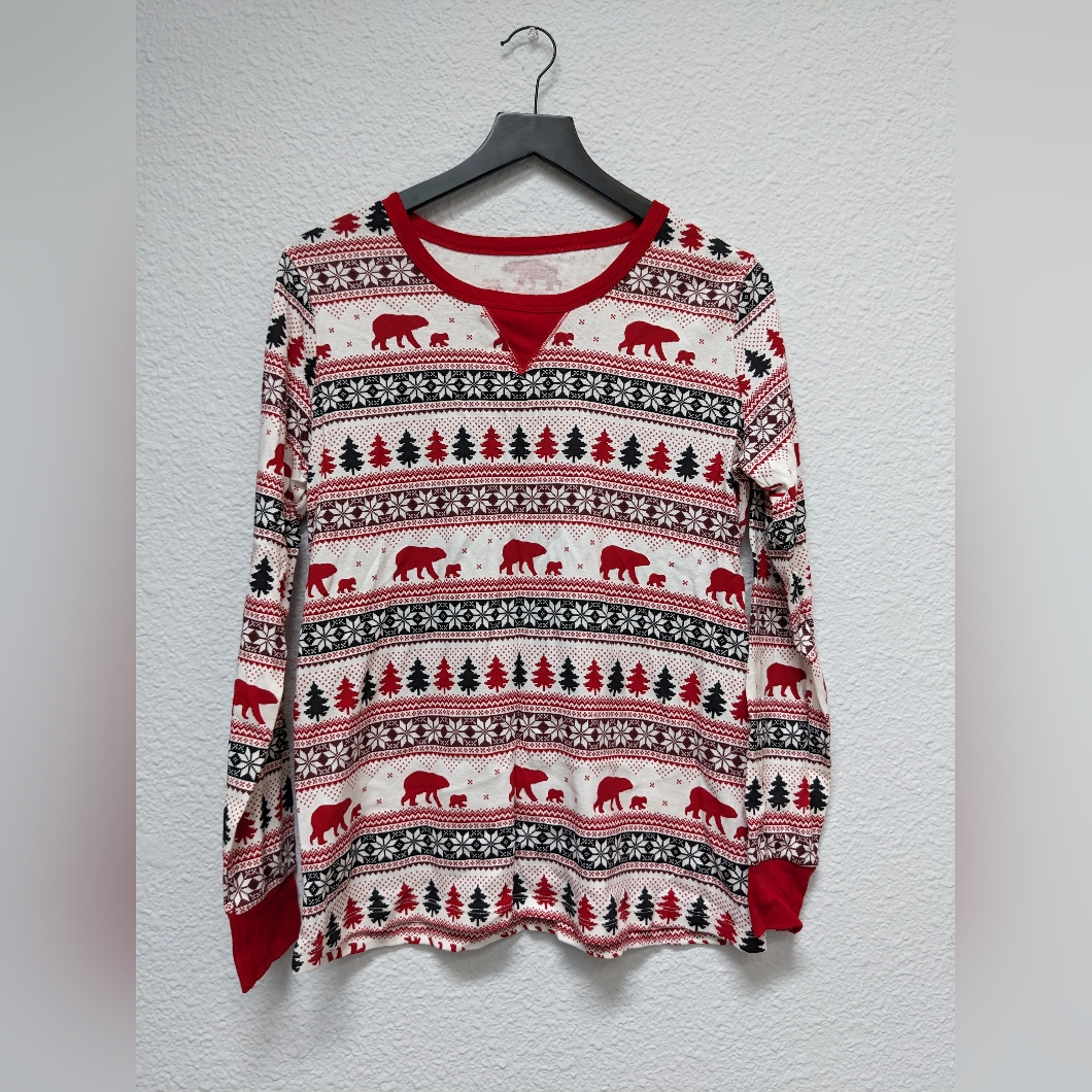 Women's Pajama Top Long Sleeve Bear Faire Isle Print Large